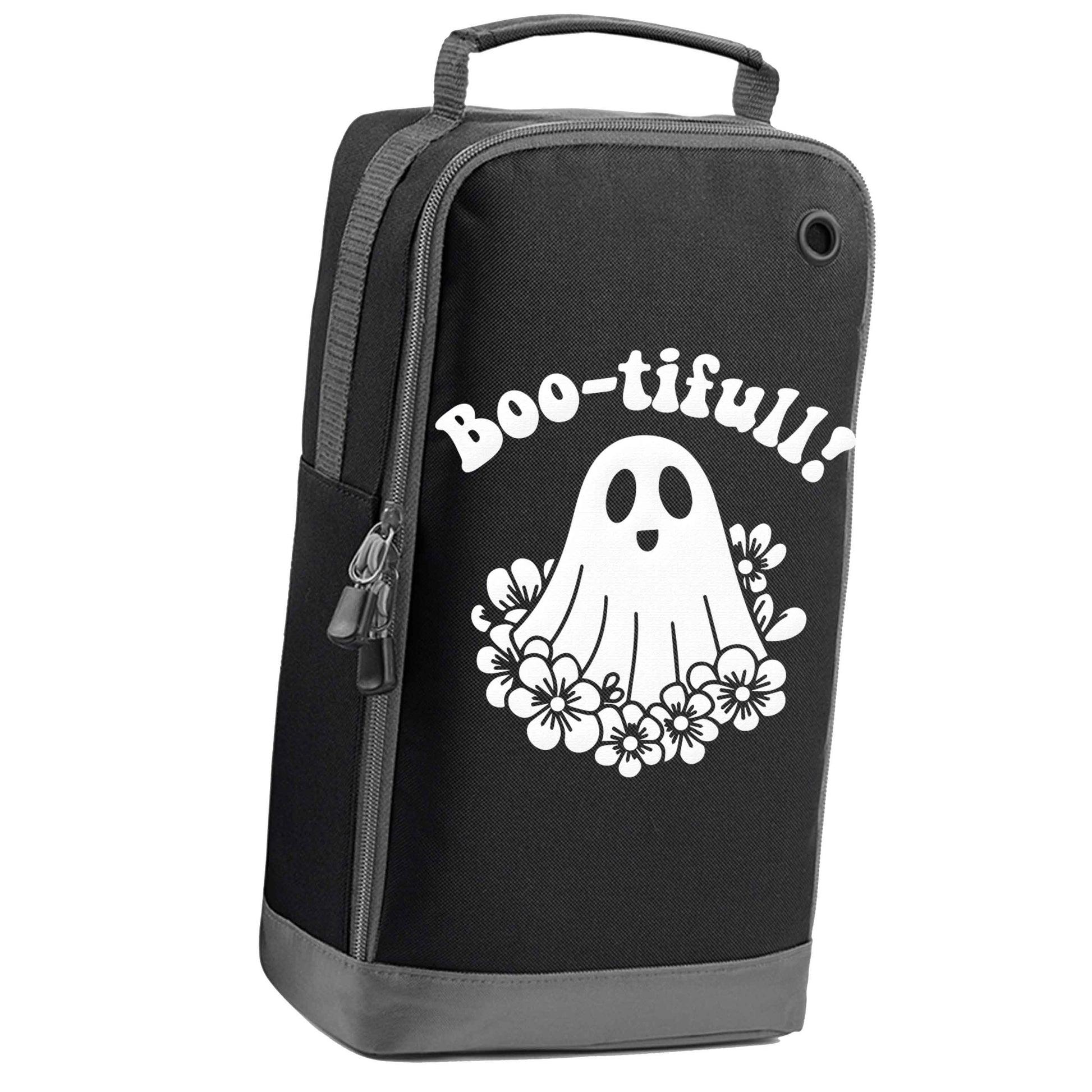 Boo-tifull! Floral ghost black sports shoe bag vertical print