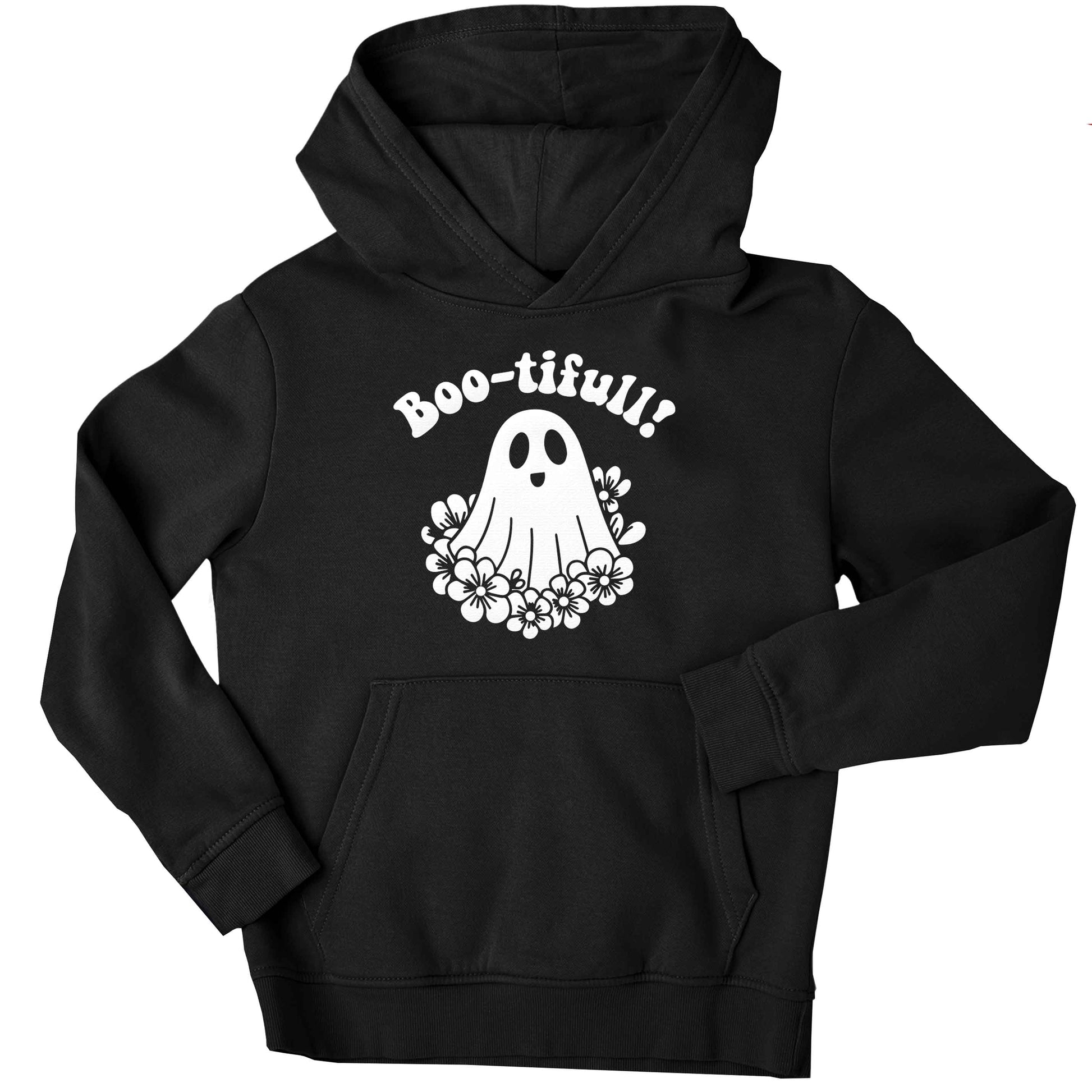 Boo-tifull! Floral ghost children's black hoodie 12-13 Years