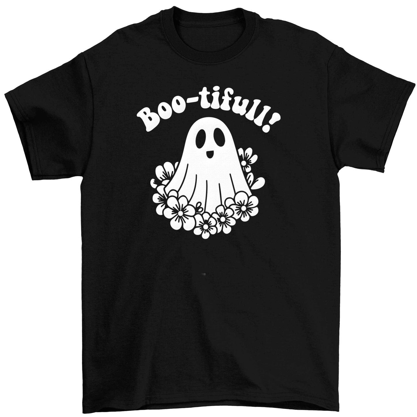 Boo-tifull! Floral ghost Children's black Tshirt 12-13 Years