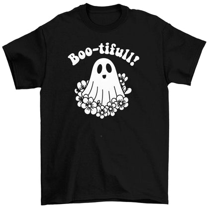 Boo-tifull! Floral ghost Children's black Tshirt 12-13 Years