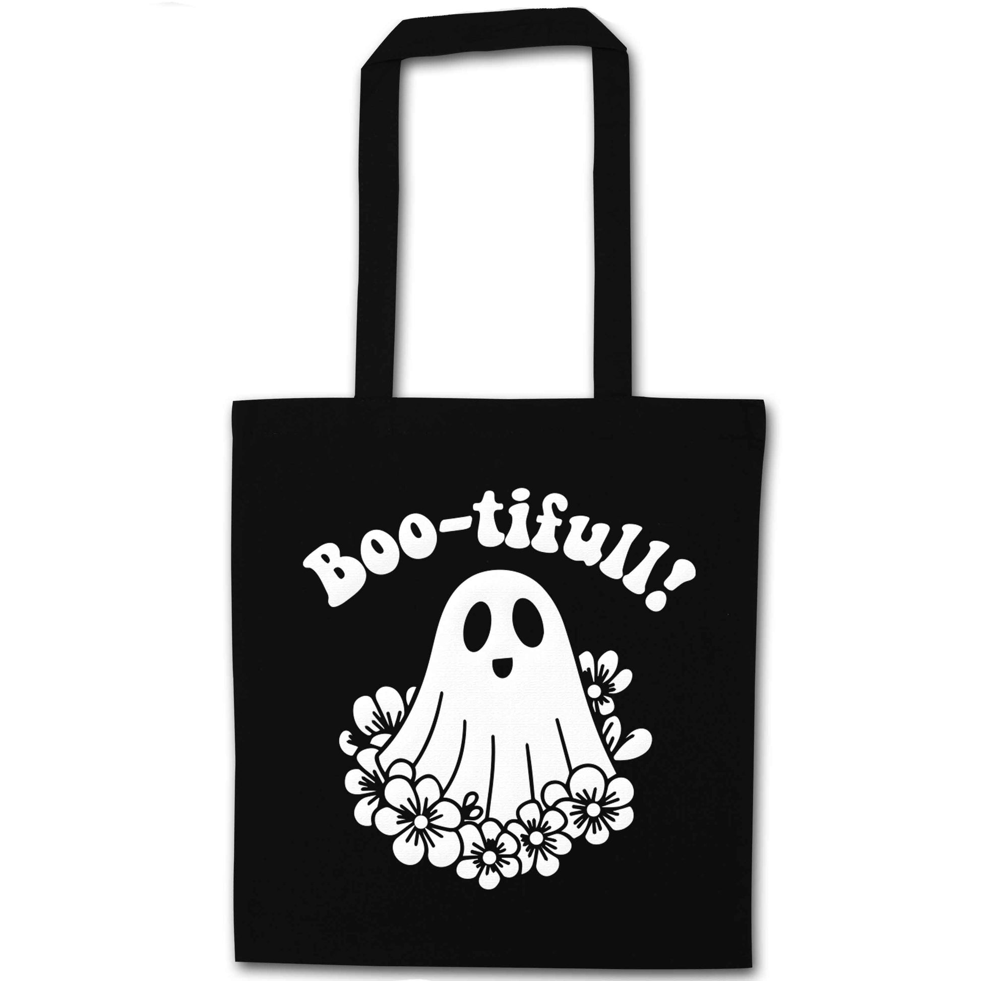 Boo-tifull! Floral ghost black tote bag