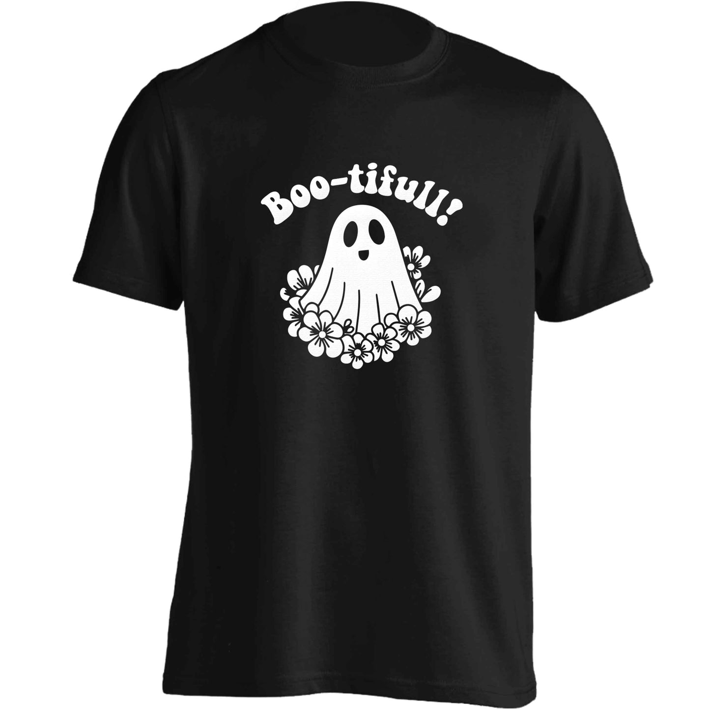 Boo-tifull! Floral ghost adults unisex black Tshirt 2XL