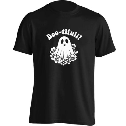 Boo-tifull! Floral ghost adults unisex black Tshirt 2XL