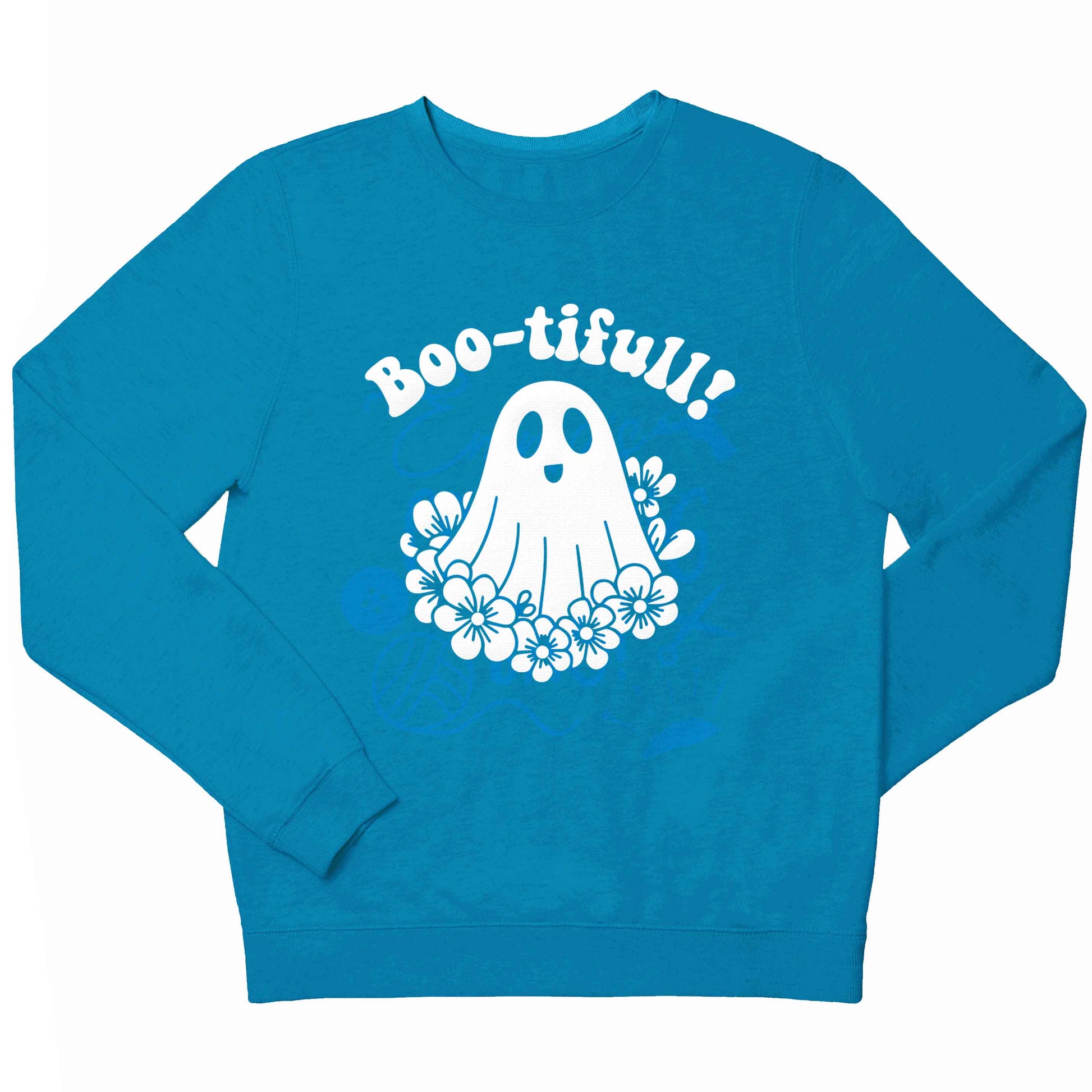 Boo-tifull! Floral ghost children's blue sweater 12-13 Years