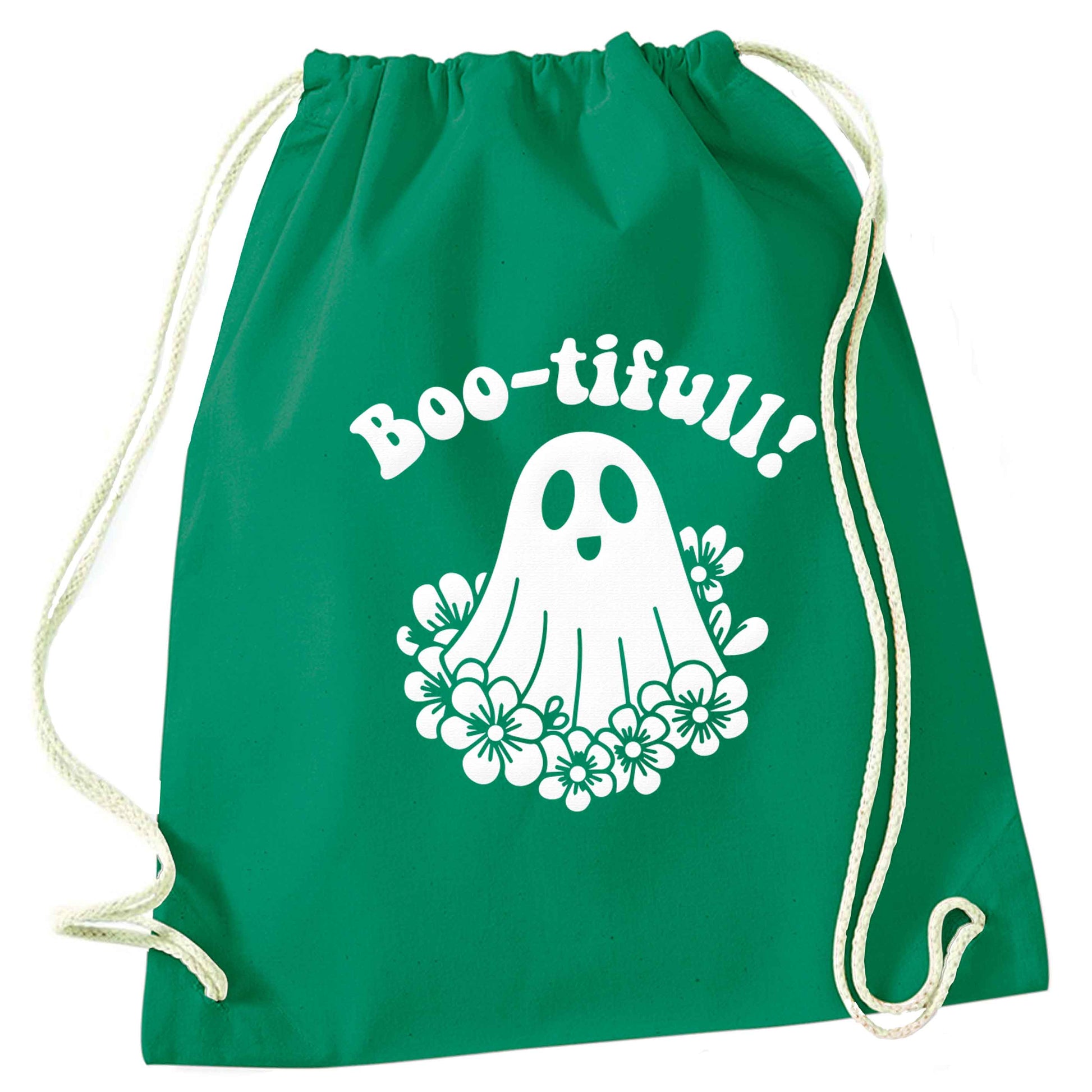 Boo-tifull! Floral ghost green drawstring bag