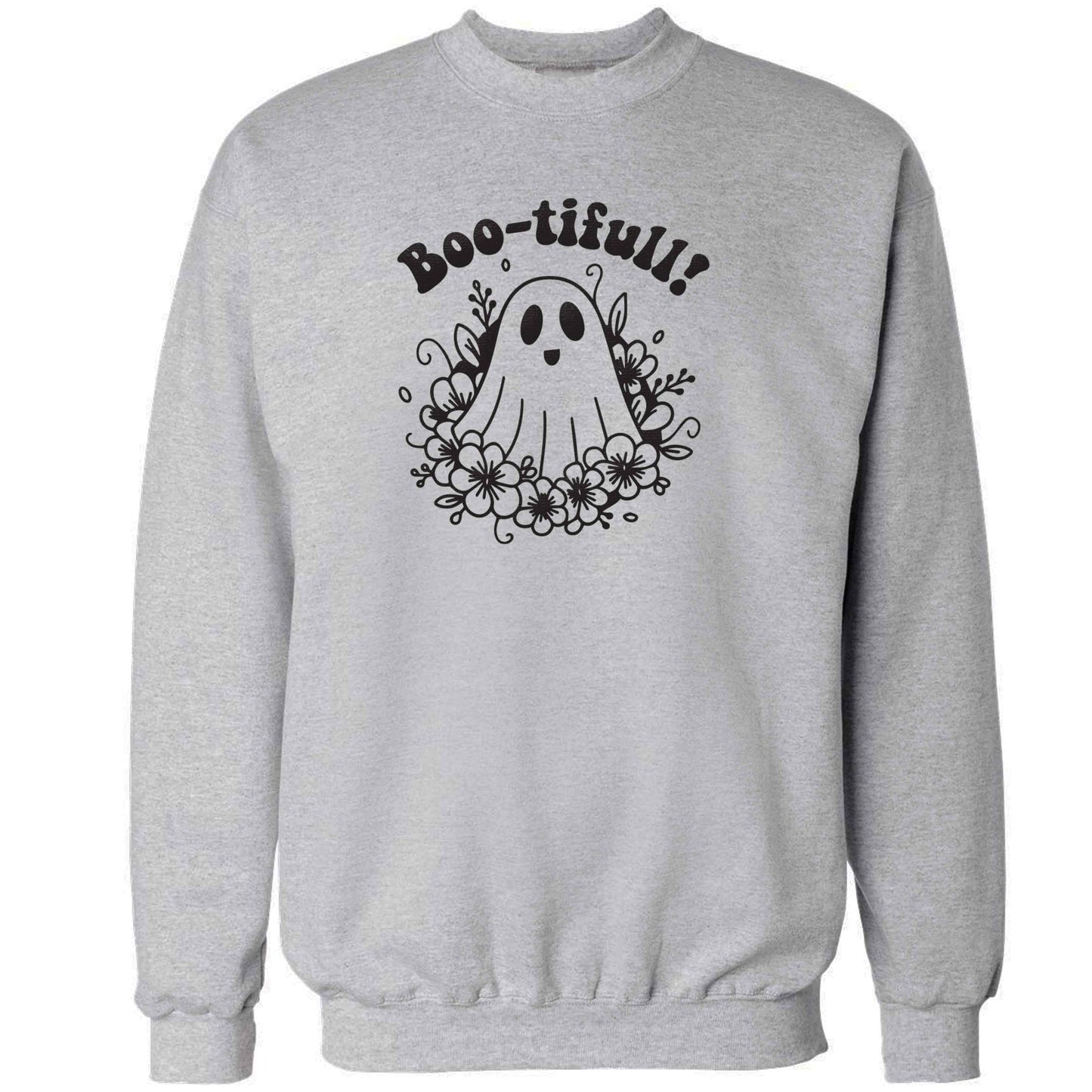 Boo-tifull! Floral ghost adult's unisex grey sweater 2XL