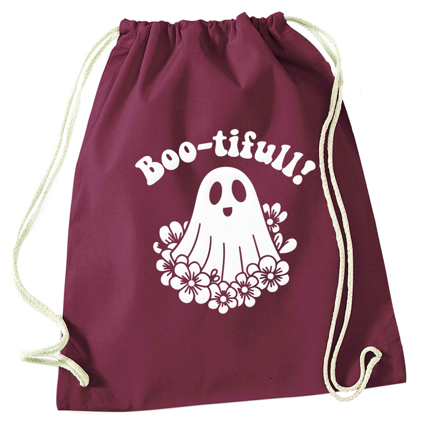 Boo-tifull! Floral ghost maroon drawstring bag