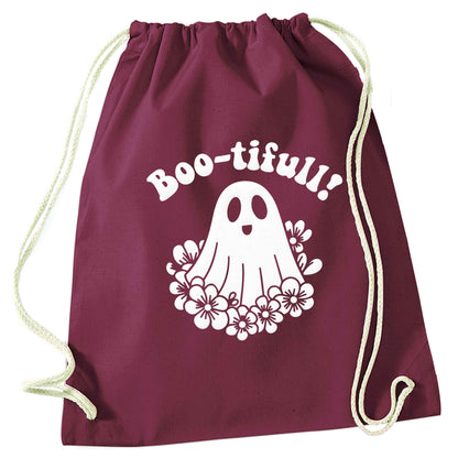 Boo-tifull! Floral ghost maroon drawstring bag