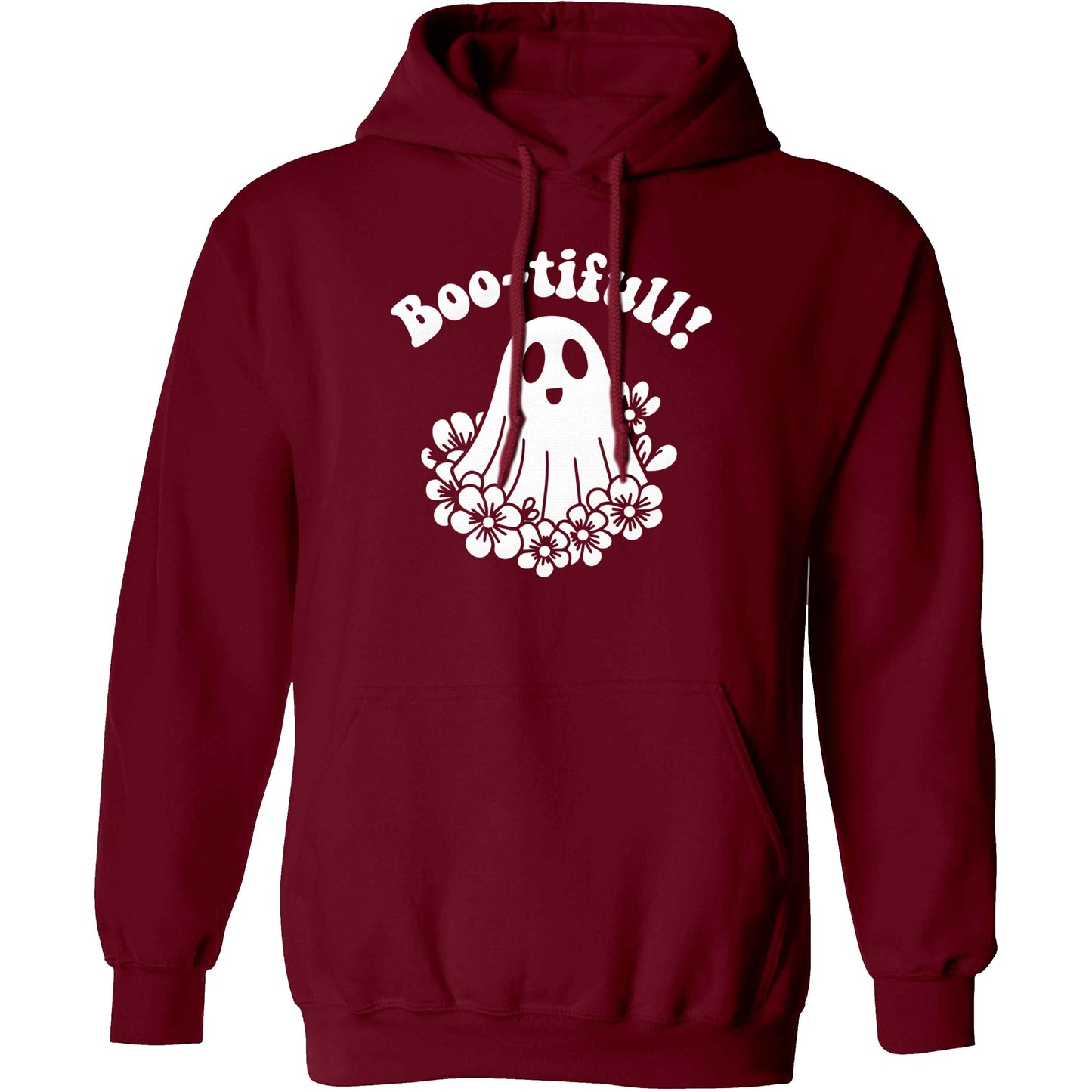 Boo-tifull! Floral ghost adults unisex maroon hoodie 2XL