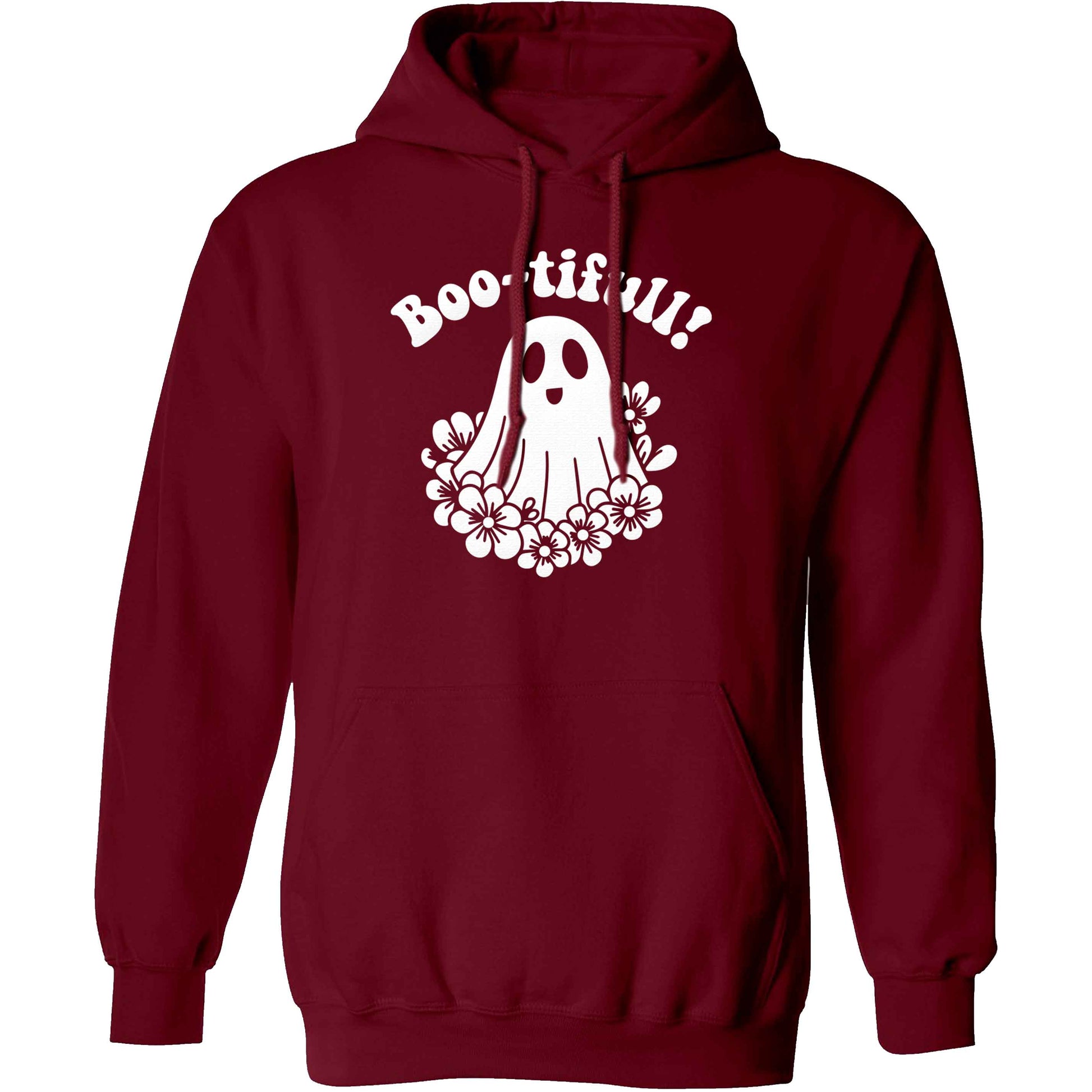 Boo-tifull! Floral ghost adults unisex maroon hoodie 2XL