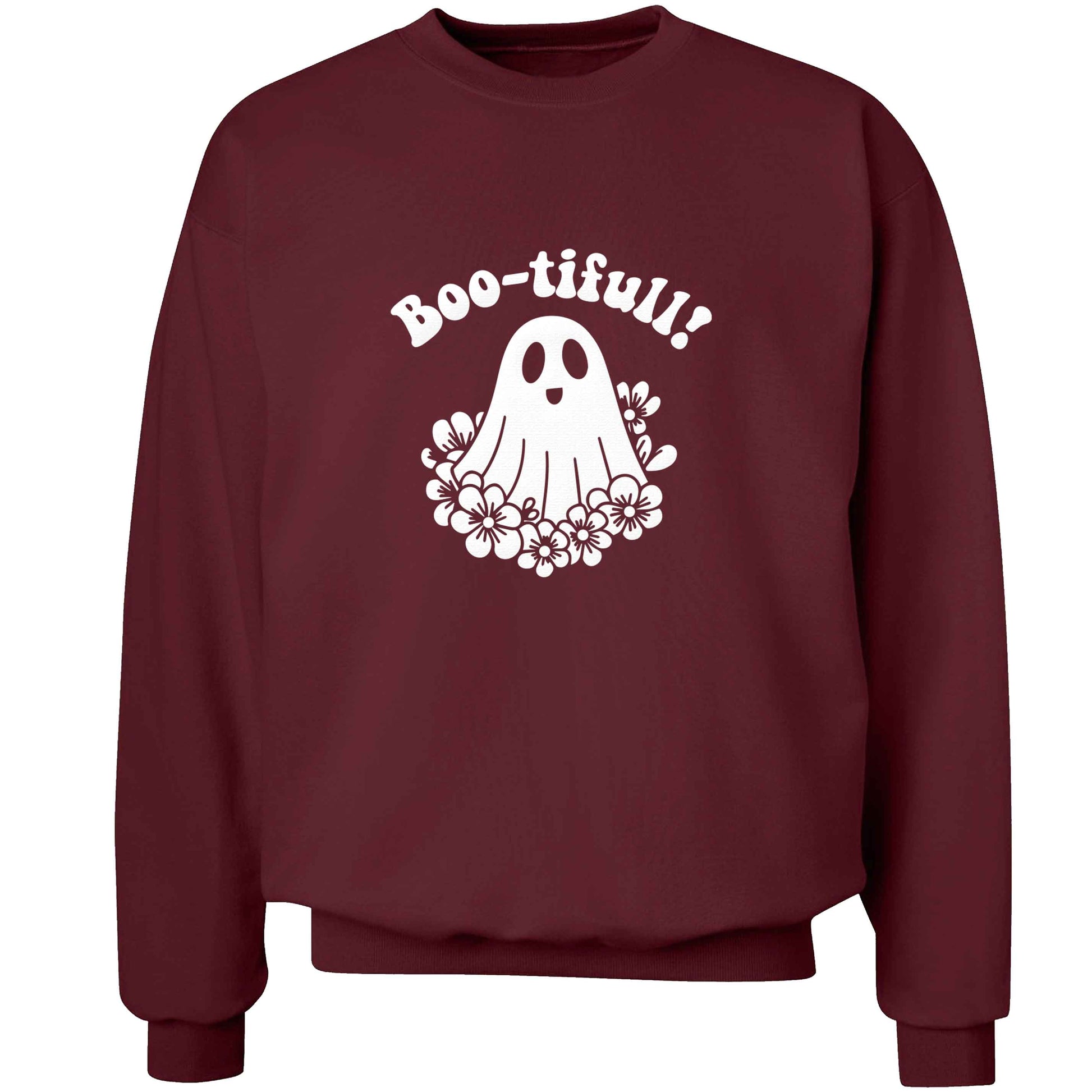 Boo-tifull! Floral ghost adult's unisex maroon sweater 2XL