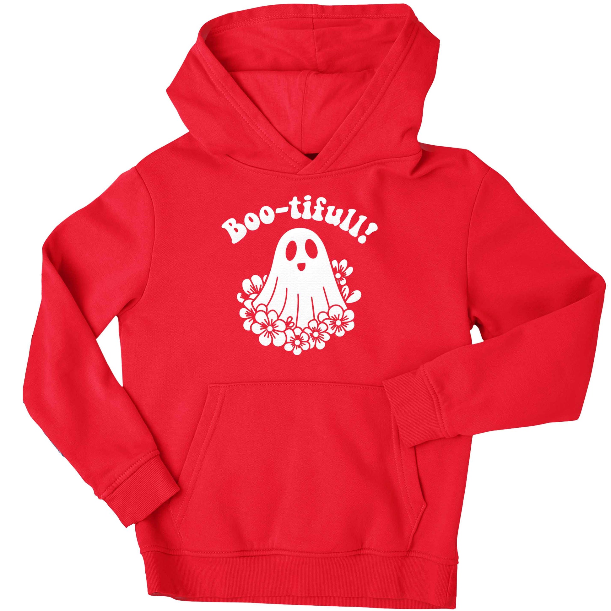 Boo-tifull! Floral ghost children's red hoodie 12-13 Years