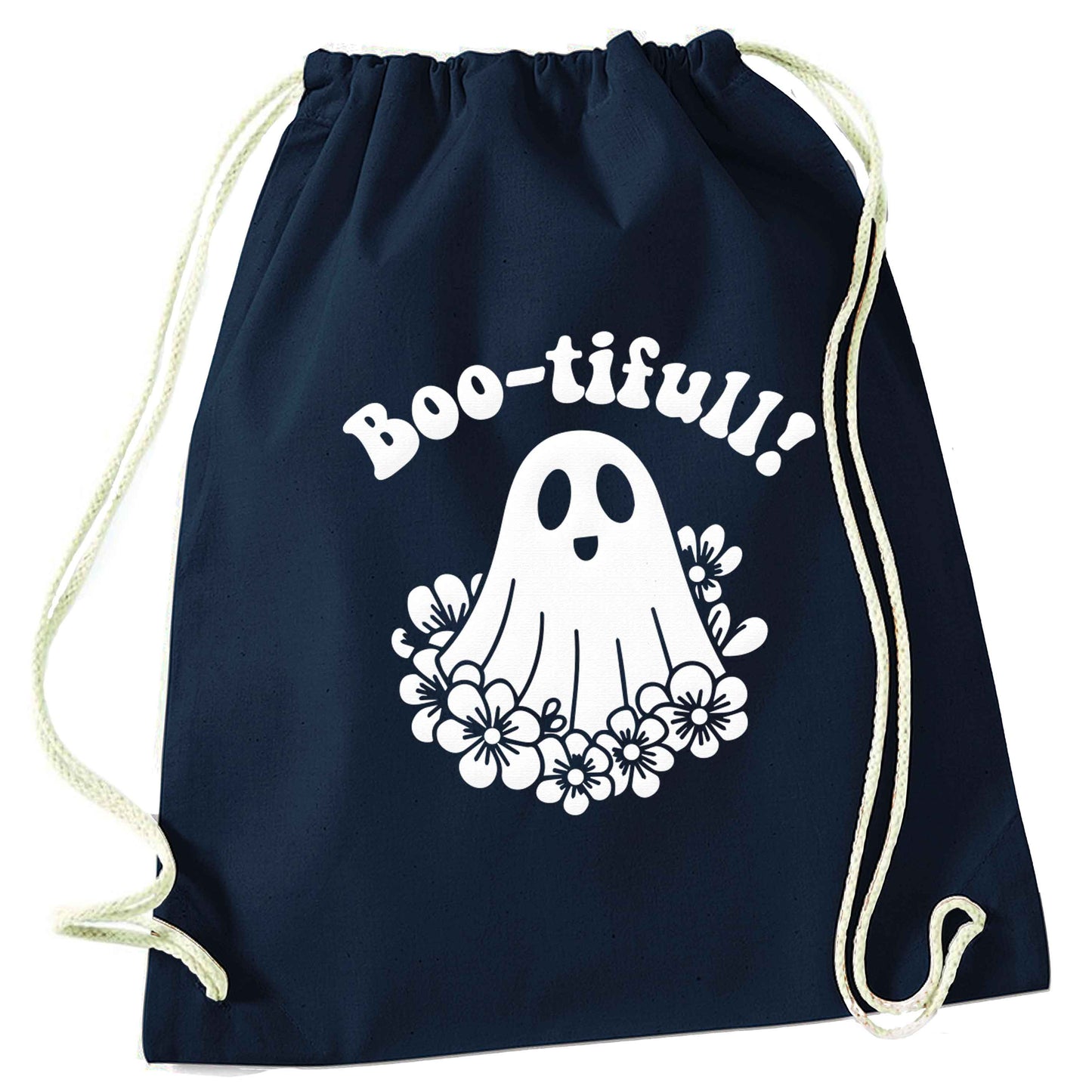 Boo-tifull! Floral ghost navy drawstring bag
