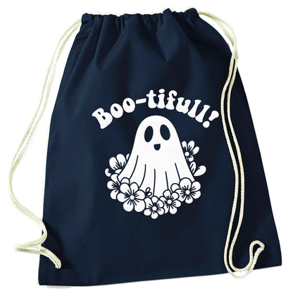 Boo-tifull! Floral ghost navy drawstring bag