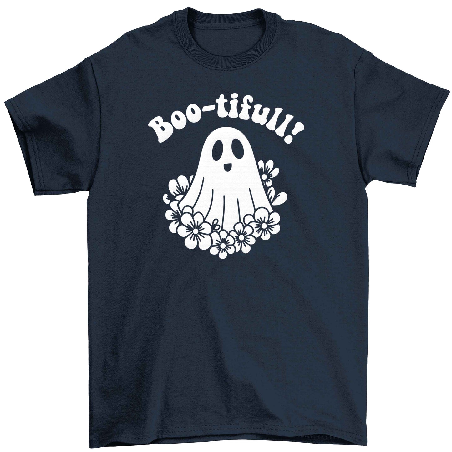 Boo-tifull! Floral ghost Children's navy Tshirt 12-13 Years