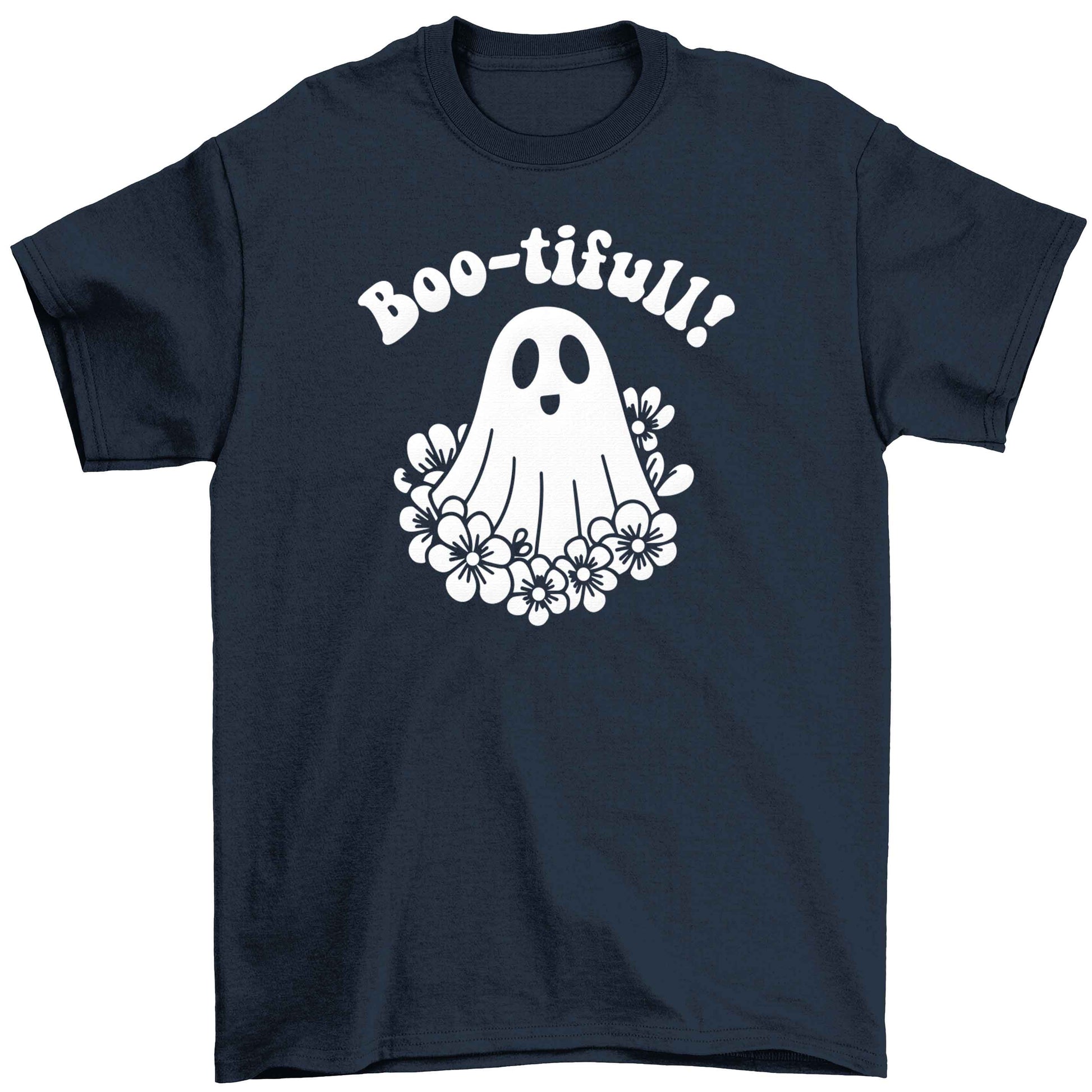 Boo-tifull! Floral ghost Children's navy Tshirt 12-13 Years