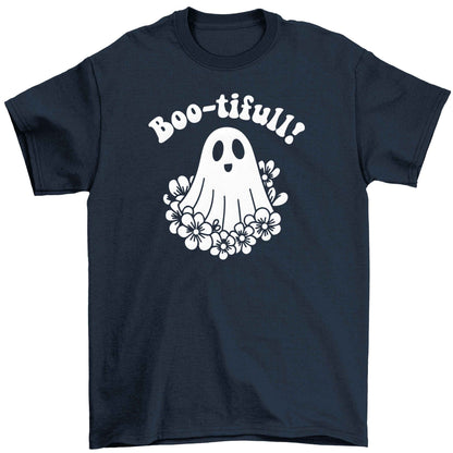 Boo-tifull! Floral ghost Children's navy Tshirt 12-13 Years
