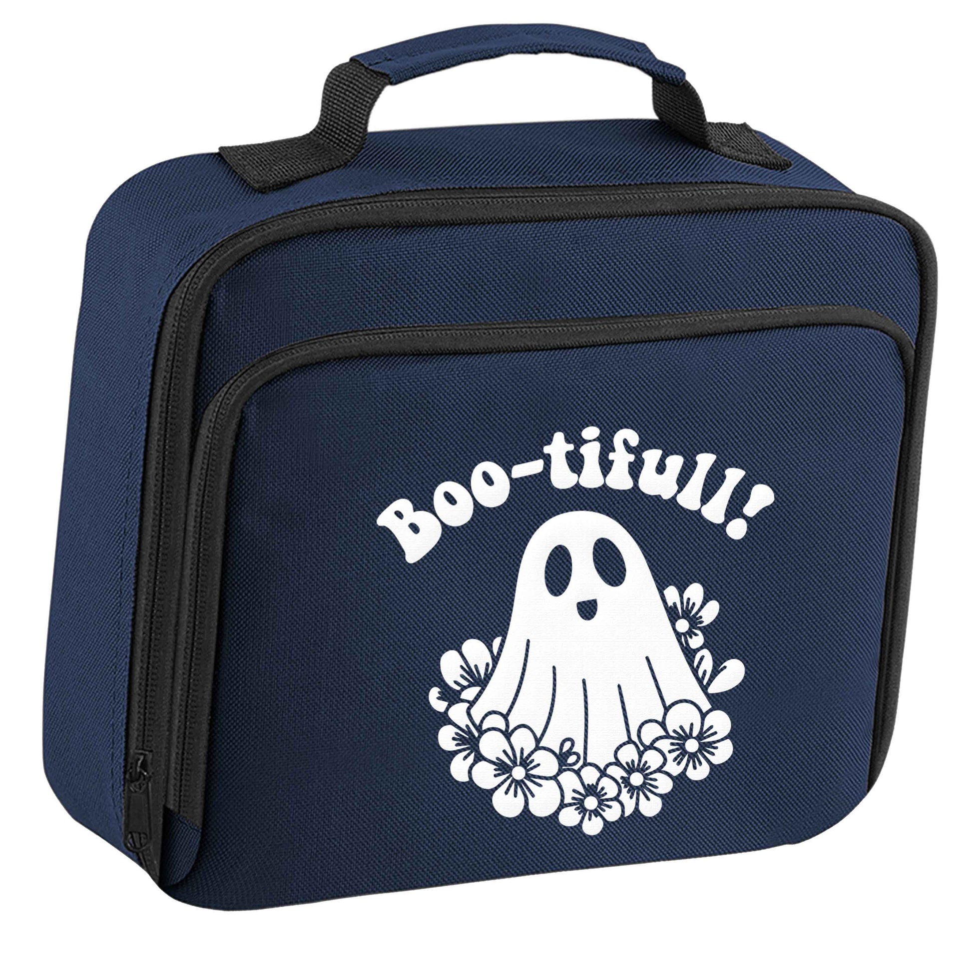 Boo-tifull! Floral ghost insulated navy lunch bag cooler