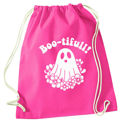 Boo-tifull! Floral ghost pink drawstring bag