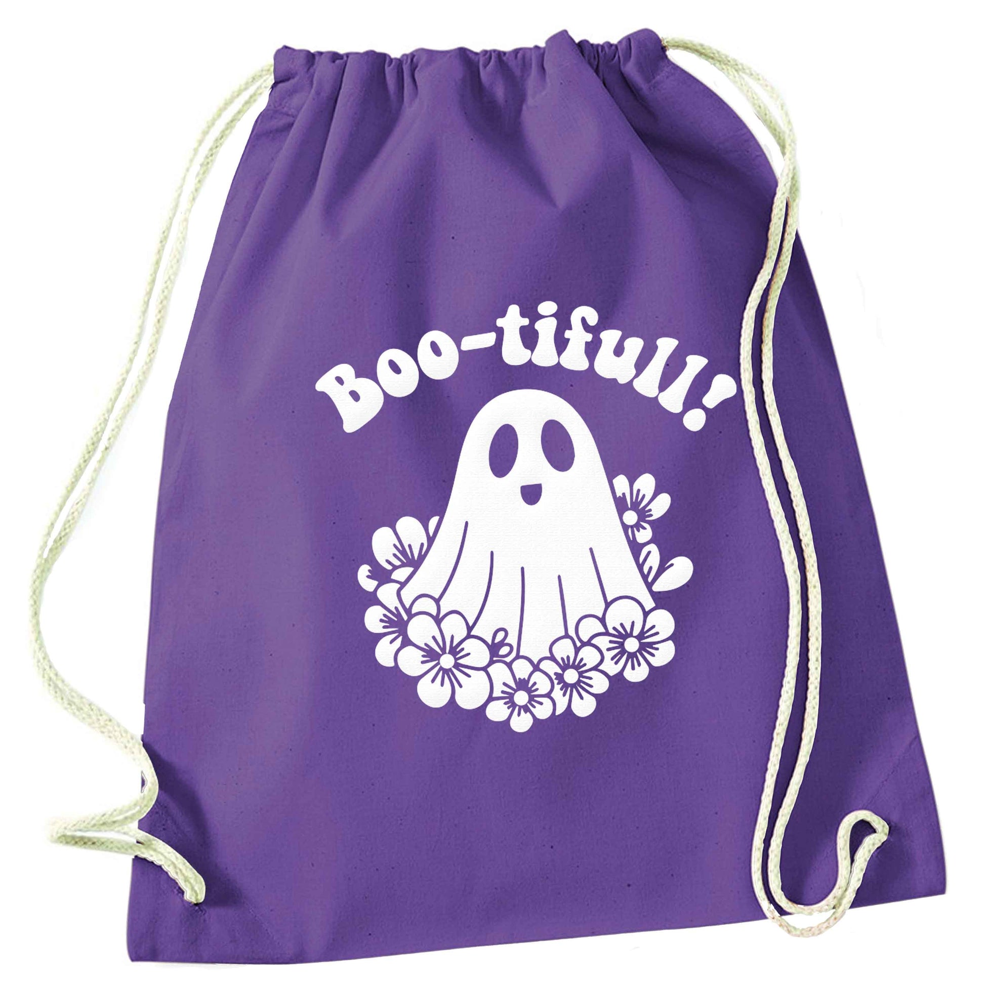 Boo-tifull! Floral ghost purple drawstring bag