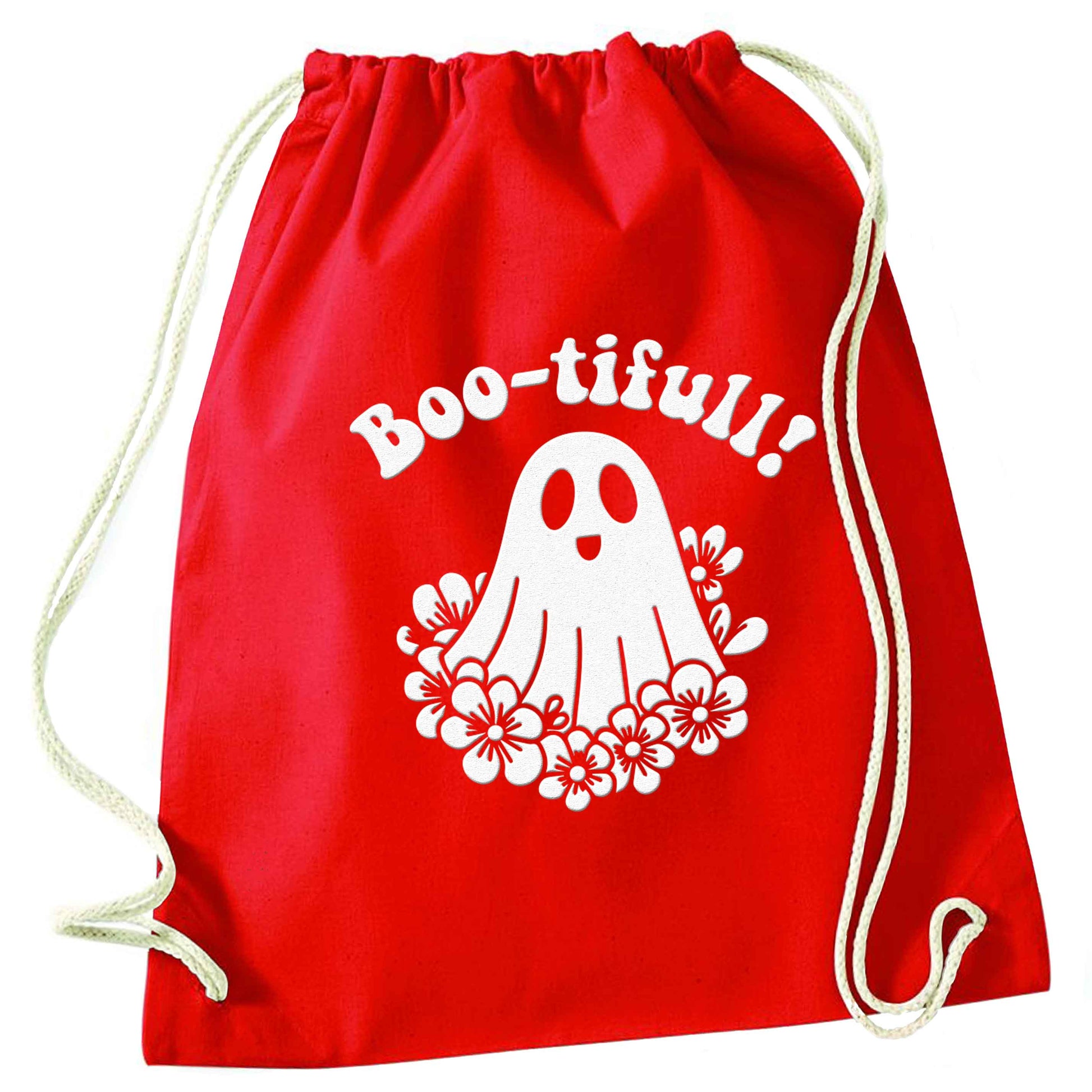 Boo-tifull! Floral ghost red drawstring bag 