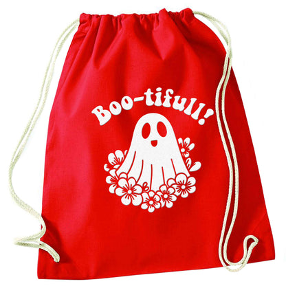 Boo-tifull! Floral ghost red drawstring bag 