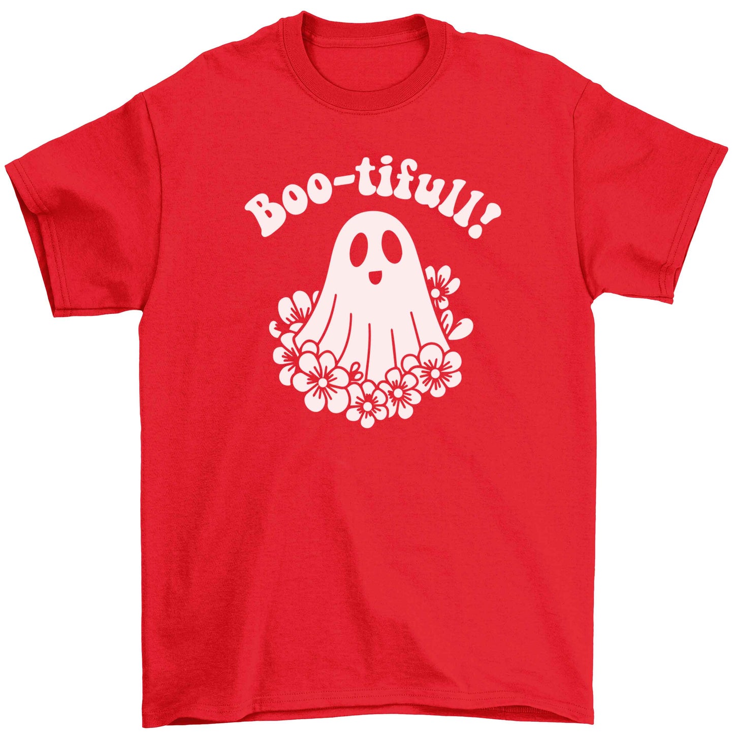 Boo-tifull! Floral ghost Children's red Tshirt 12-13 Years