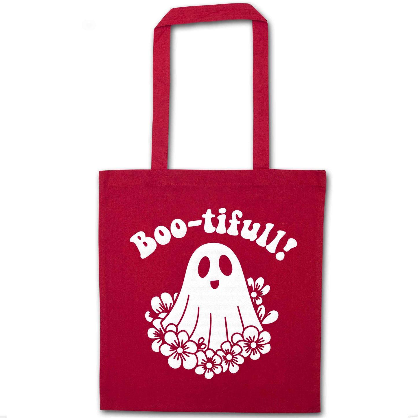 Boo-tifull! Floral ghost red tote bag