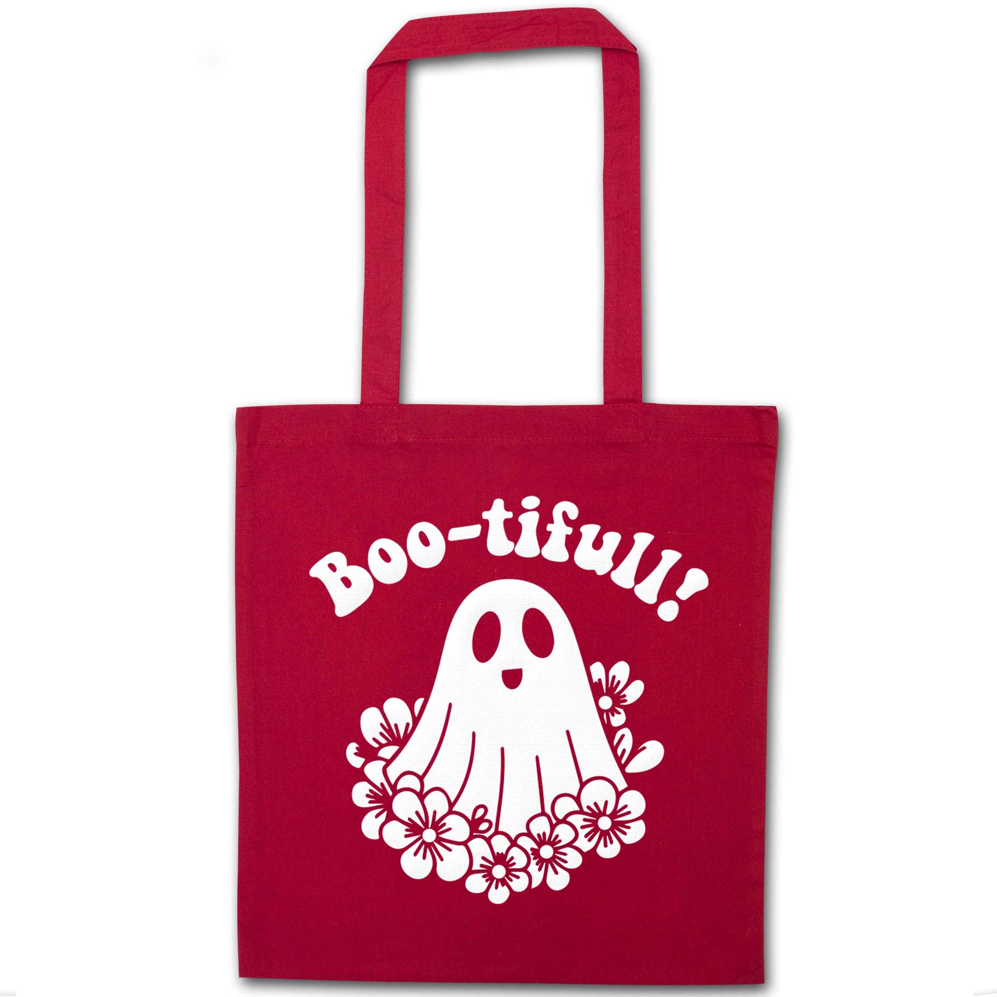 Boo-tifull! Floral ghost red tote bag