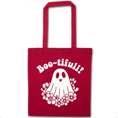 Boo-tifull! Floral ghost red tote bag