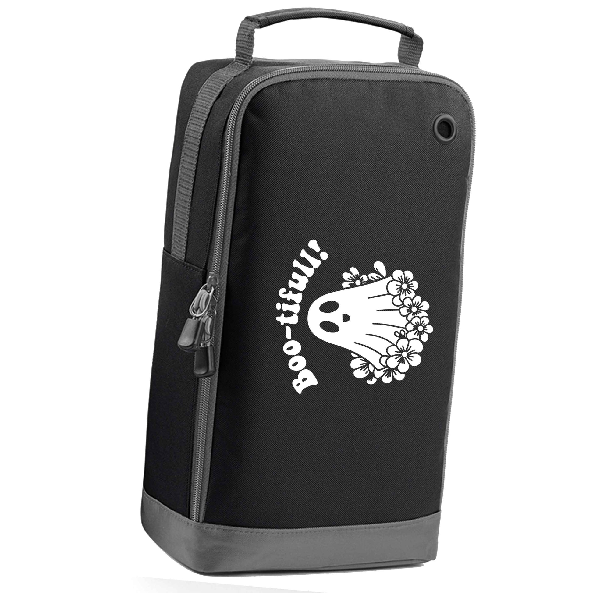 Boo-tifull! Floral ghost black sports shoe bag horizontal print