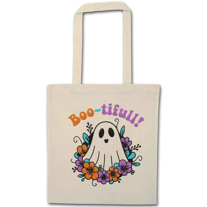 Boo-tifull! Floral ghost natural tote bag