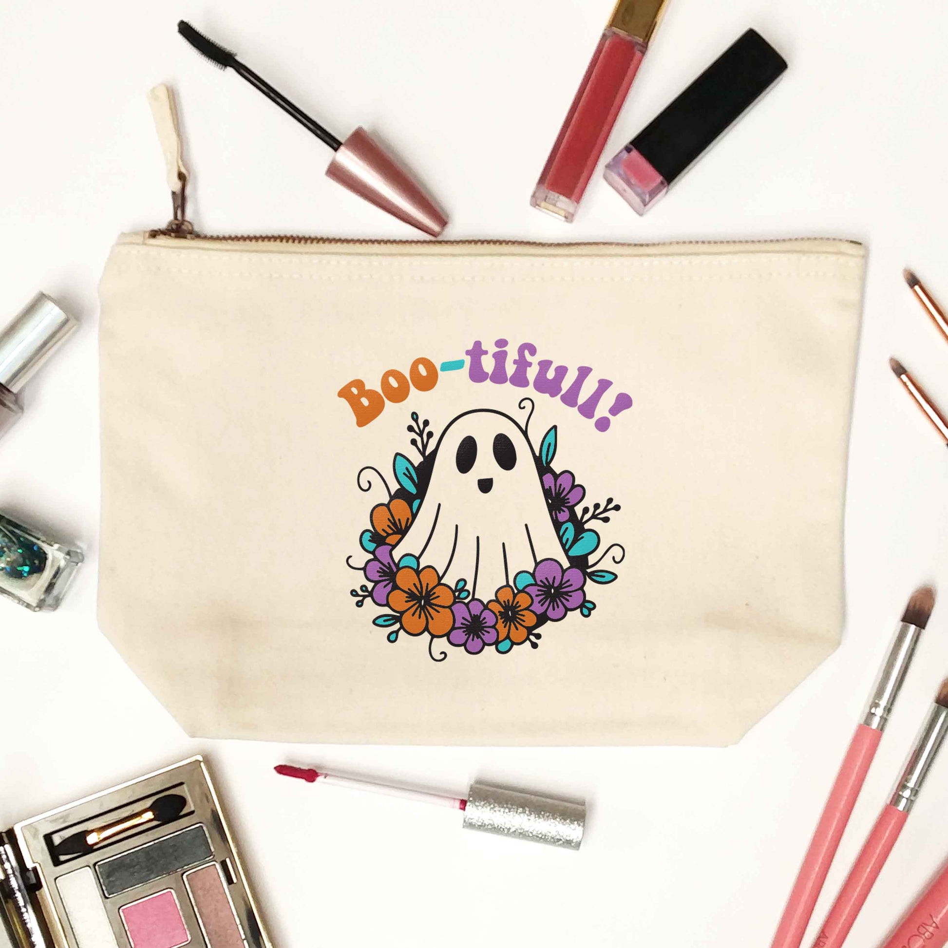 Boo-tifull! Floral ghost natural makeup bag