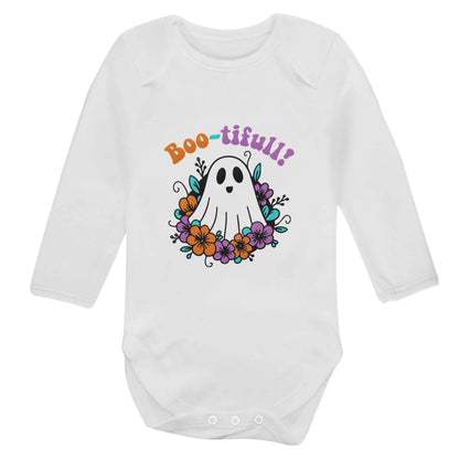 Boo-tifull! Floral ghost baby bodysuit long sleeved white 6-12 months