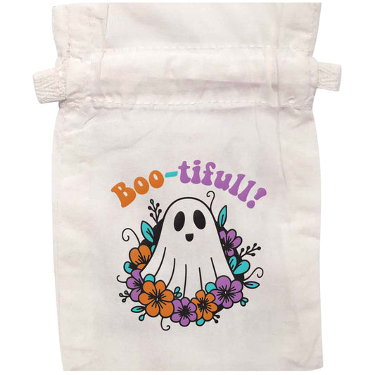 Boo-tifull! Floral ghost | XS - L | Pouch / Drawstring bag / Sack | Organic Cotton | Bulk discounts available!