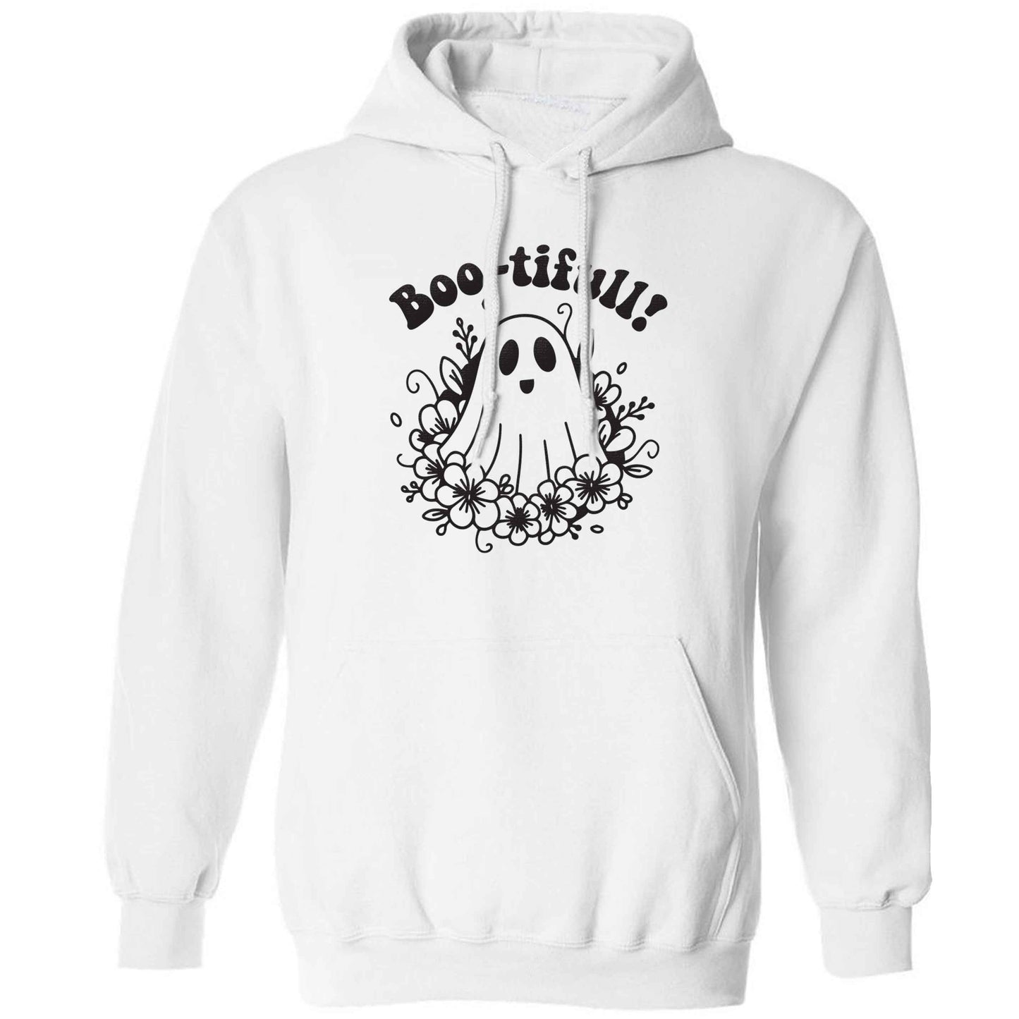 Boo-tifull! Floral ghost adults unisex white hoodie 2XL
