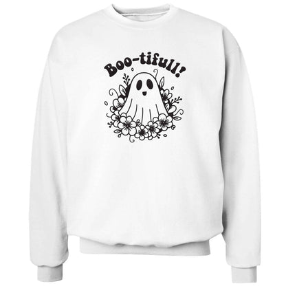 Boo-tifull! Floral ghost adult's unisex white sweater 2XL