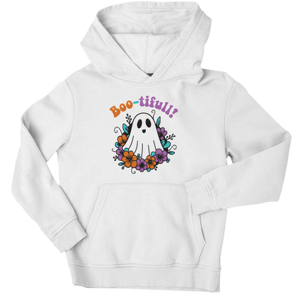 Boo-tifull! Floral ghost children's white hoodie 12-13 Years