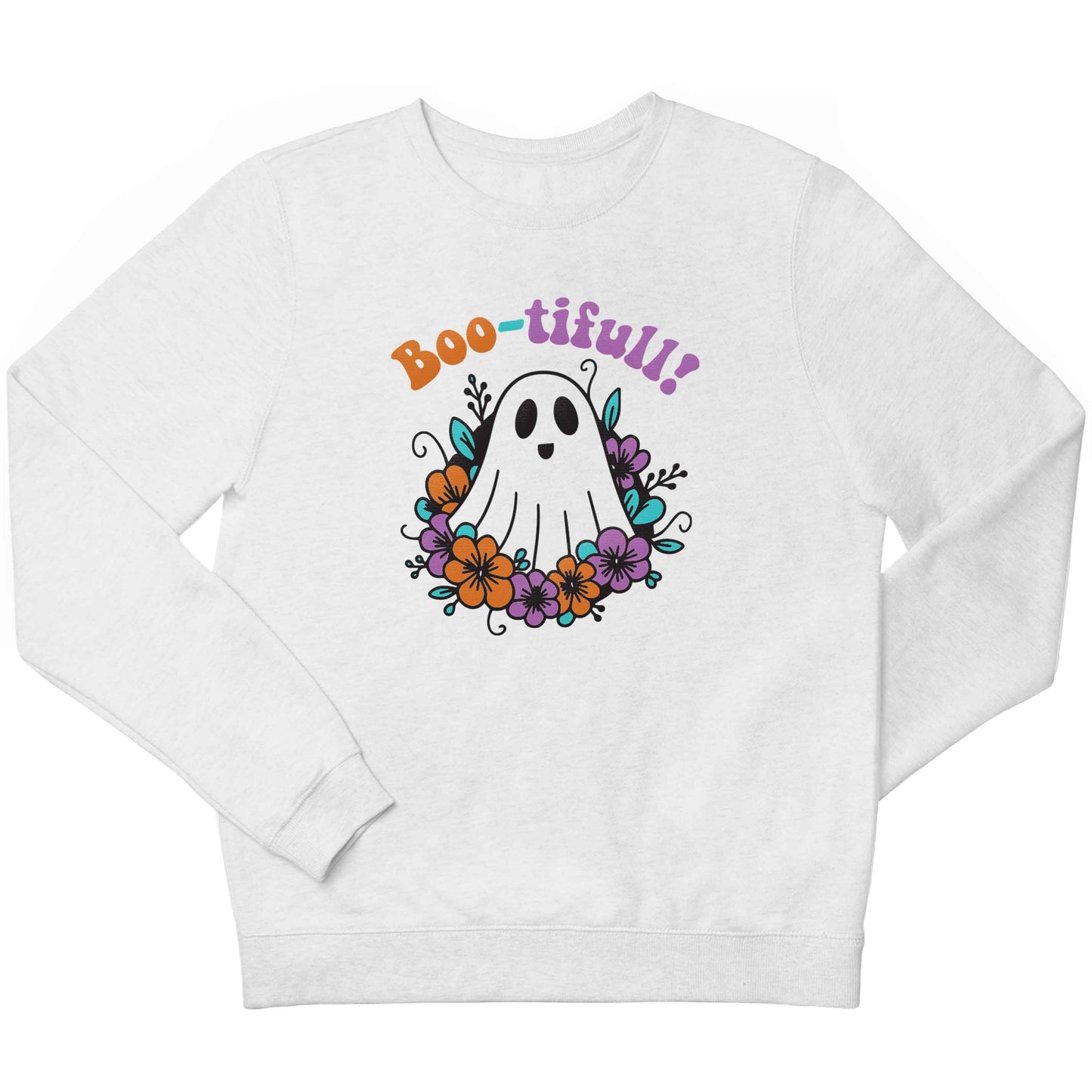 Boo-tifull! Floral ghost children's white sweater 12-13 Years