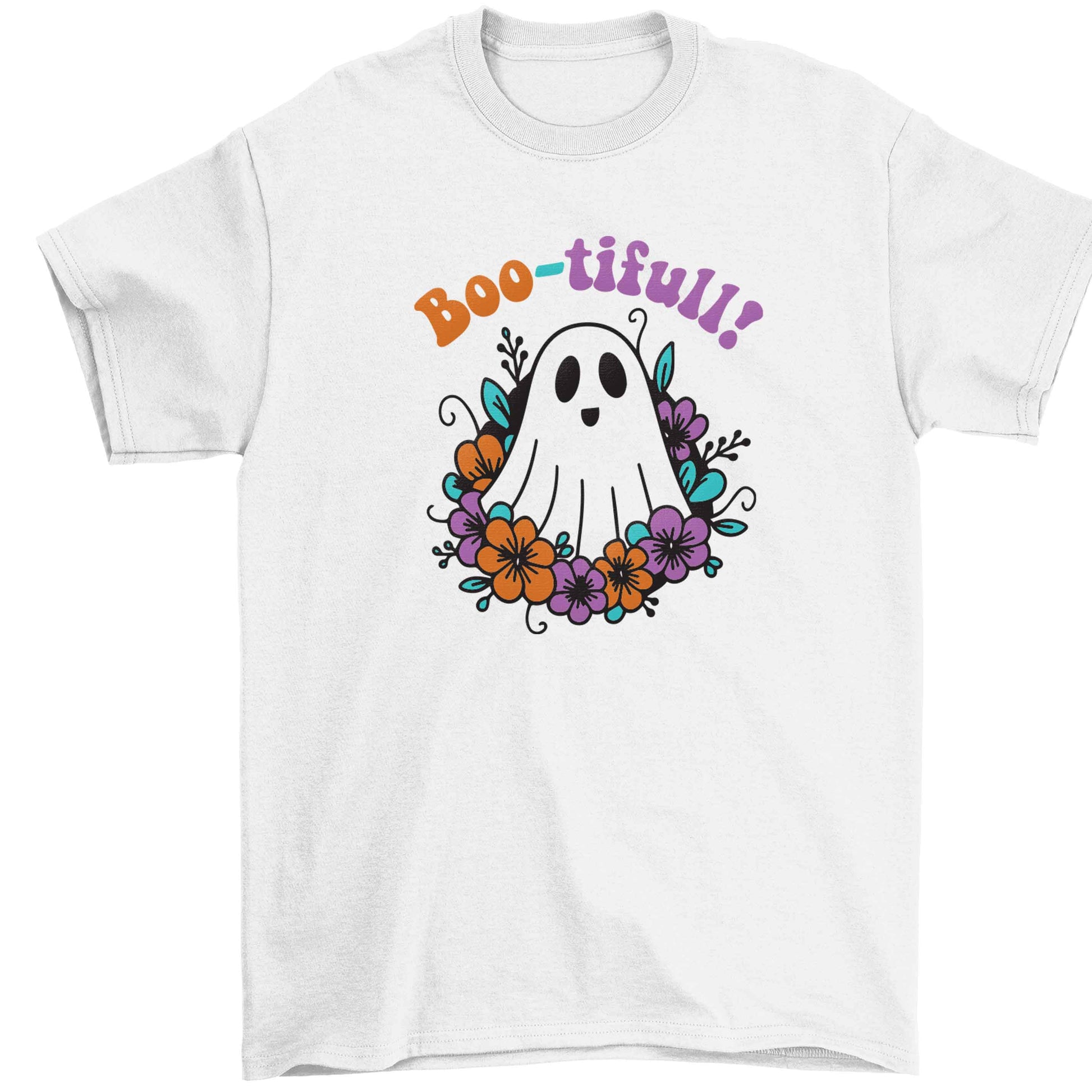 Boo-tifull! Floral ghost Children's white Tshirt 12-13 Years