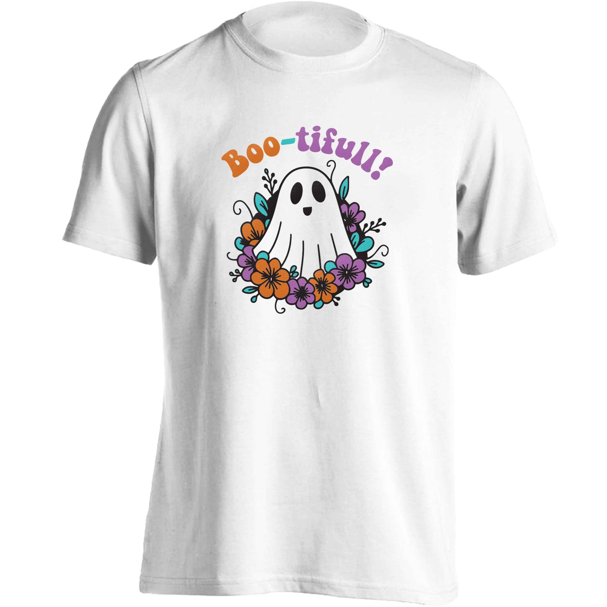 Boo-tifull! Floral ghost adults unisex white Tshirt 2XL