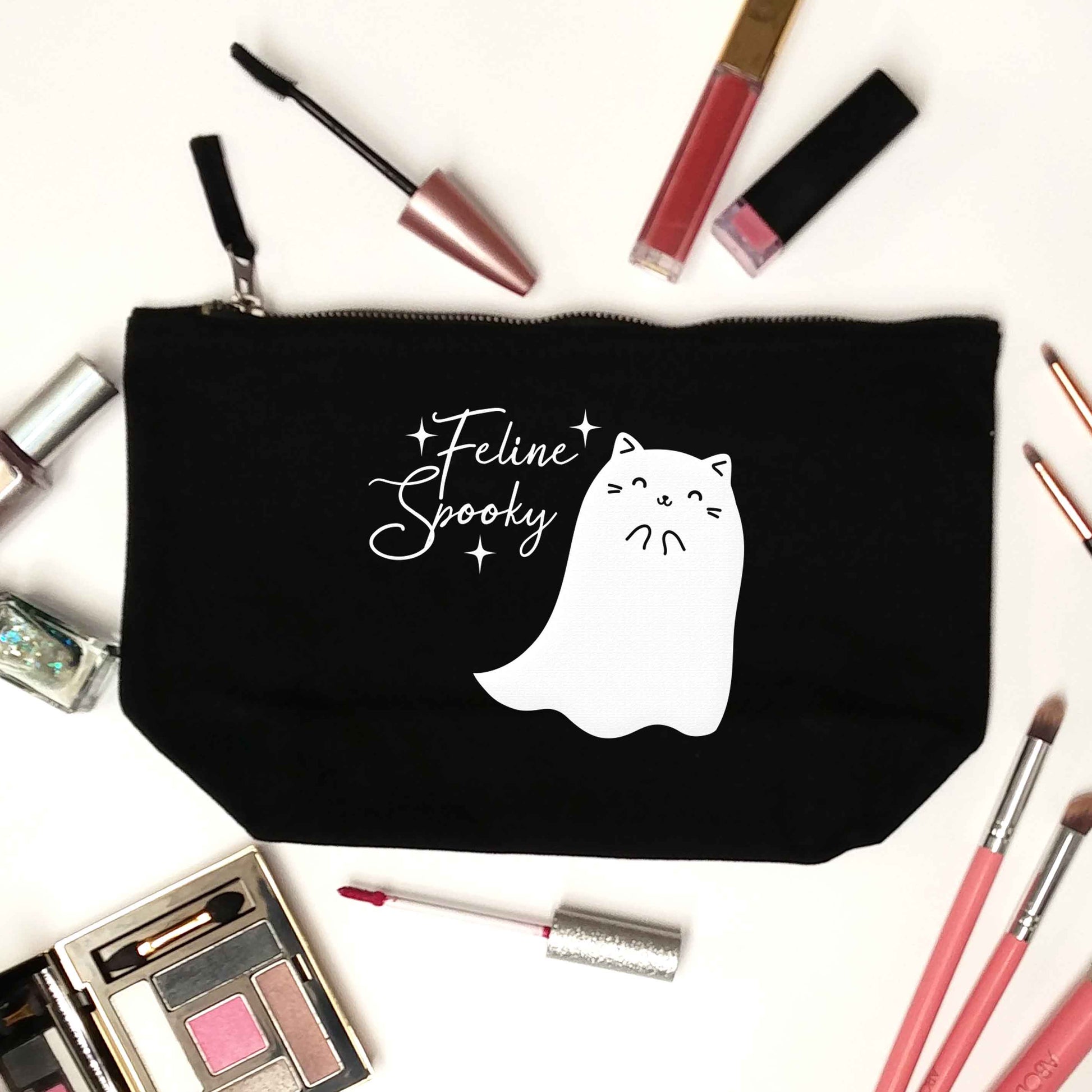 Feline spooky black makeup bag