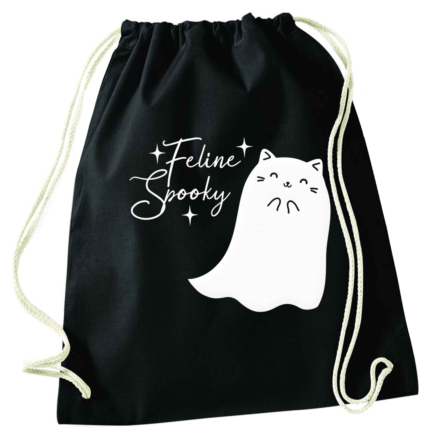 Feline spooky black drawstring bag