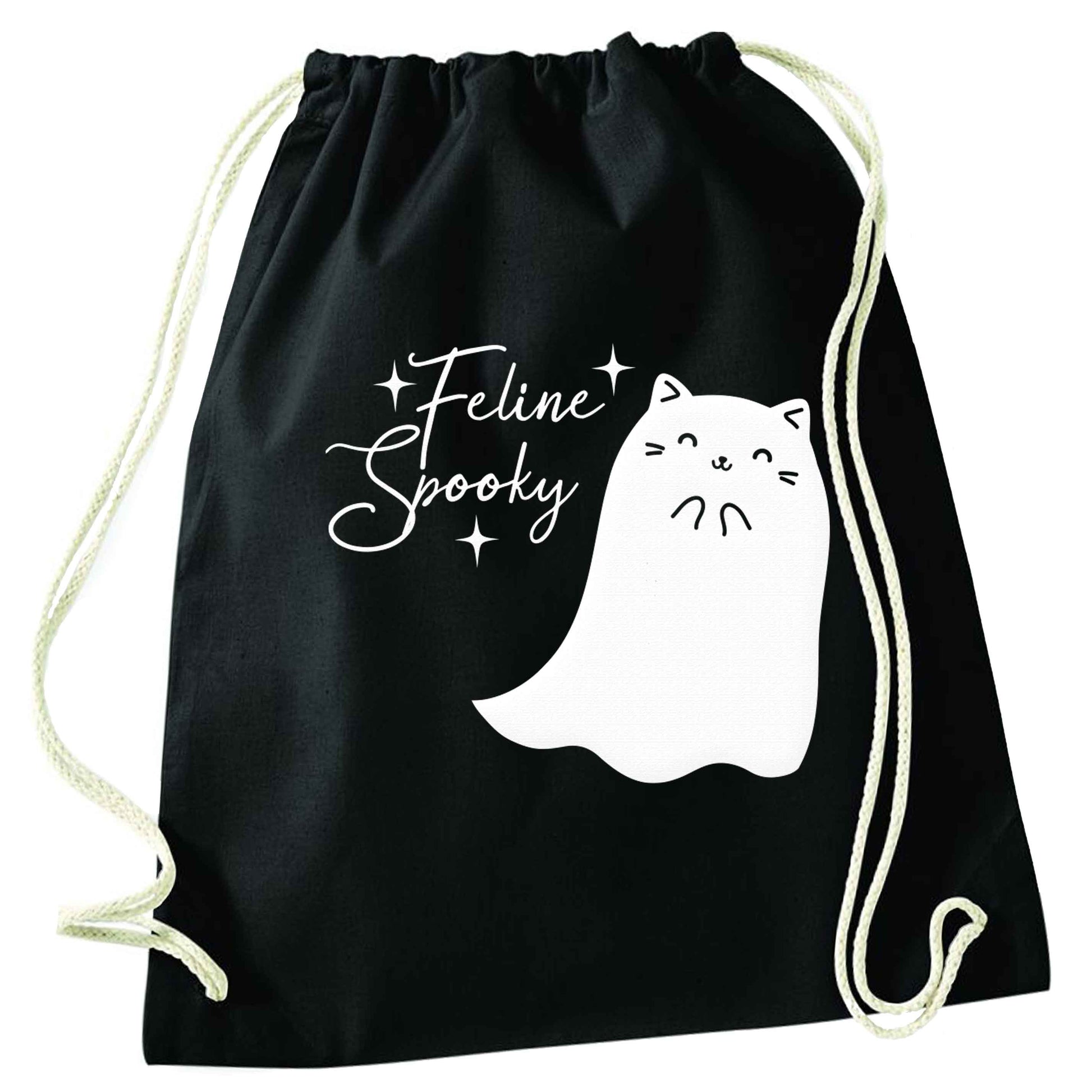 Feline spooky black drawstring bag