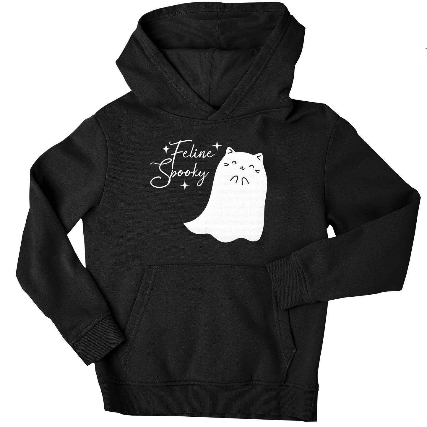 Feline spooky children's black hoodie 12-13 Years