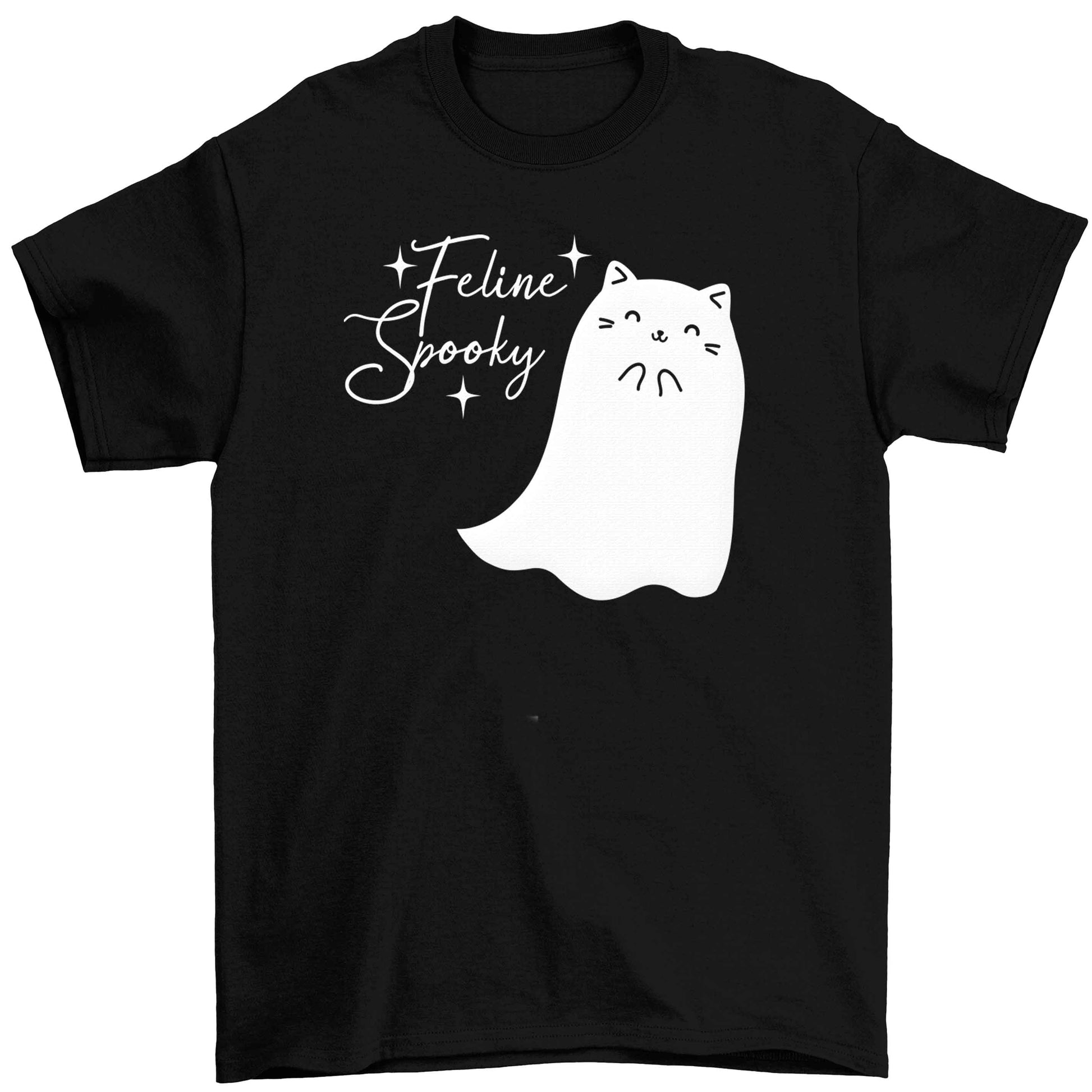 Feline spooky Children's black Tshirt 12-13 Years
