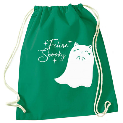 Feline spooky green drawstring bag
