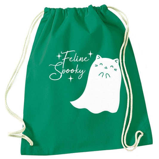 Feline spooky green drawstring bag