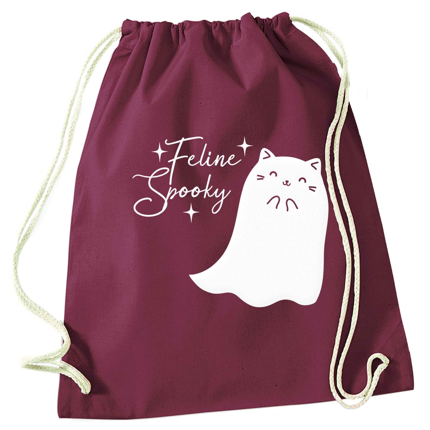 Feline spooky maroon drawstring bag