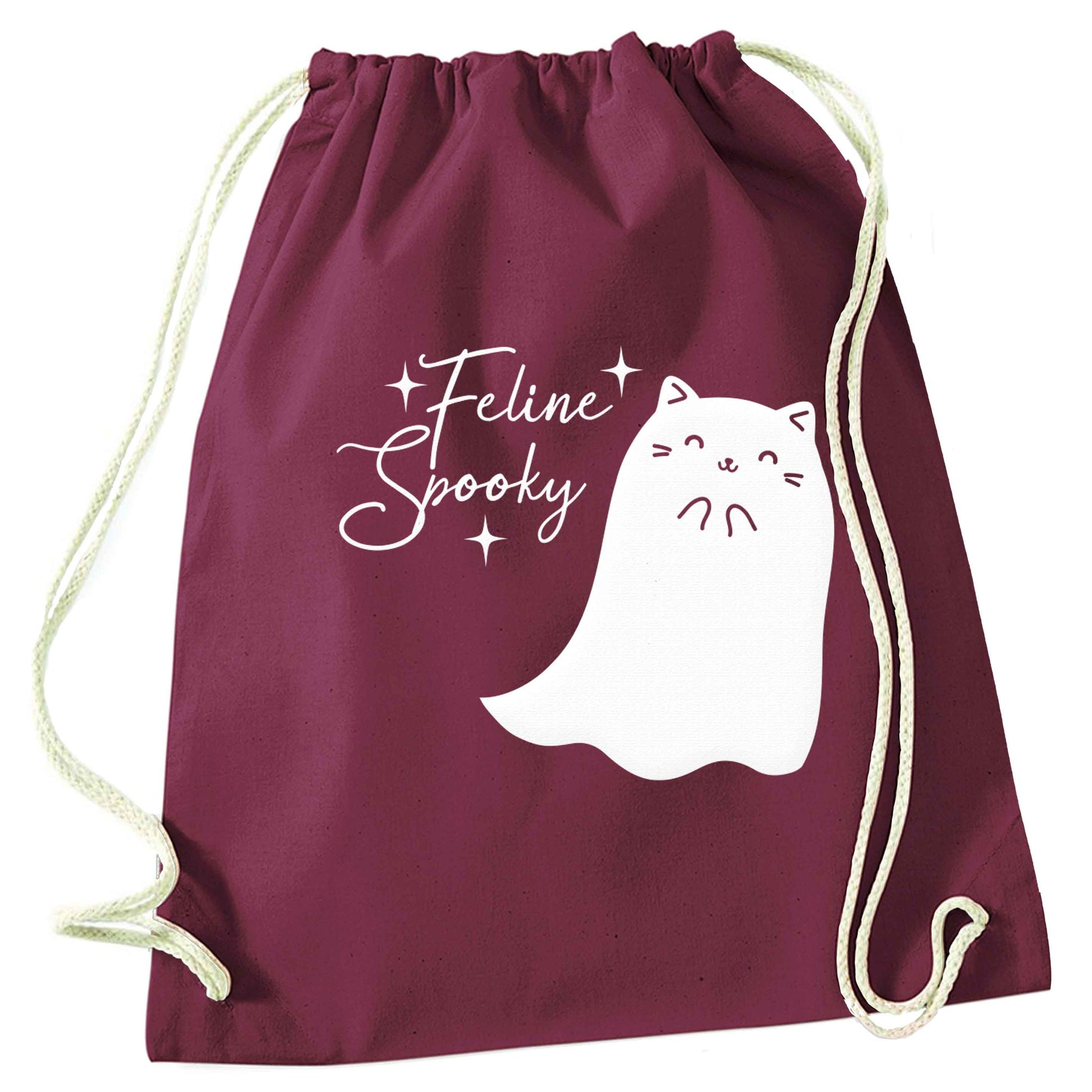 Feline spooky maroon drawstring bag